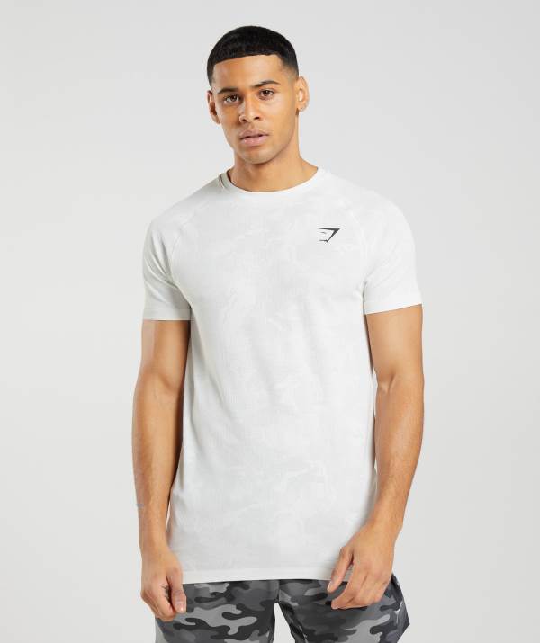 Panske Tricka Gymshark Geo Seamless Biele Svetlo / Siva | SM4786012